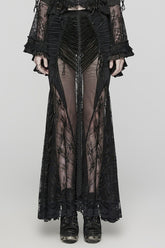 Jupe gothique noire en dentelle transparente enveloppée pour femme